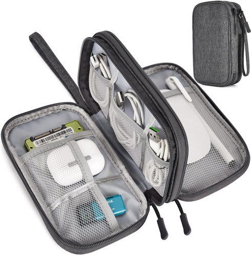 Electronic Organizer Travel Cable Accessories Bag, Waterproof Case for Power Bank, Charging Cords, USB Cable (Dark Gray)