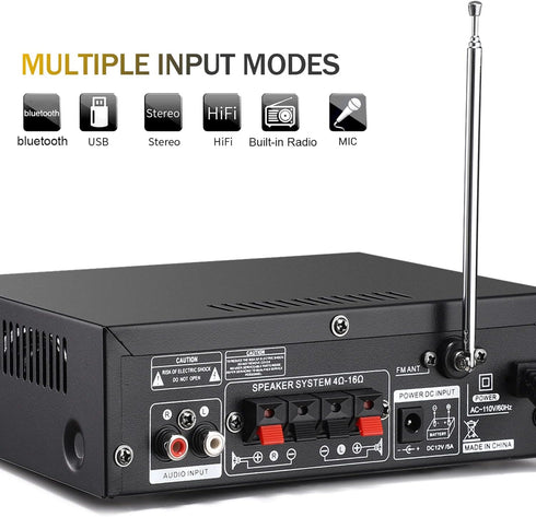 Facmogu 298A Max 300Wx2 Wireless Bluetooth 5.0 Stereo Audio Amplifier, 2 Channel Receiver with Bass & Treble Control,