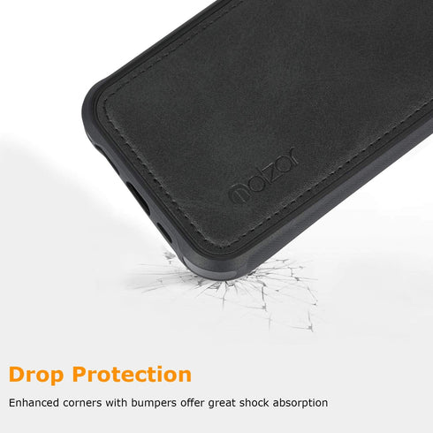 Molzar MAG Series iPhone 12 and 12 Pro Case, Faux Leather with Built-in Metal Plate for Magnetic Mount