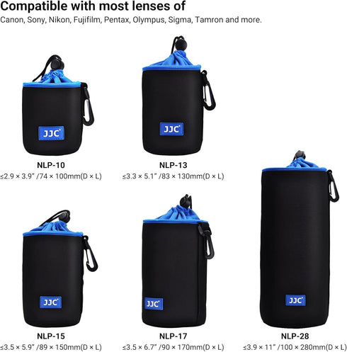 JJC Drawstring Neoprene Camera Lens Pouch Case, Protective Bag for Mirrorless Lenses Up to 3.3 x 5.1