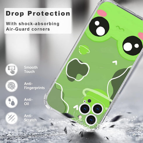 Cute Frog iPhone 12 Pro Max Case - 6.7" Kawaii Green Frog Design, Non-Slip, Shock Absorption, Gel Frame for Teens.