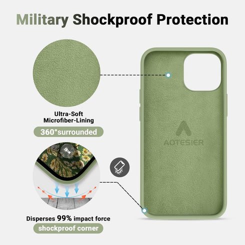 AOTESIER iPhone 13 Mini Case, Tea Green Liquid Silicone, Shockproof, Slim 5.4" Cover with Soft Anti-Scratch Lining.