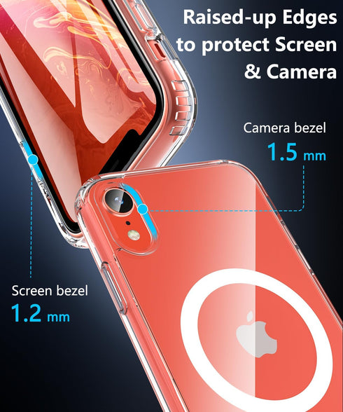 Hensinple iPhone XR Case, Magnetic Case with Screen Protector, Clear Back Slim Shockproof Protective Cover