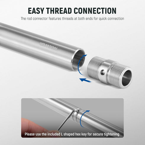 NEEWER Stainless Steel 19mm Support Rod Set - 8"/20cm and 12"/30cm Heavy Duty Rail Rods for Filmmaking