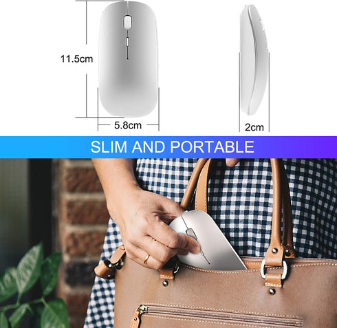 Wireless Mouse, 2.4G Slim Mute Silent Click Optical Mouse with USB Receiver and Type C Adapter for Notebook, PC,