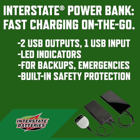 Interstate Batteries 20,000mAh Power Bank Charger for Cell Phones, Electronics, Emergencies (5V, 20Ah) with LED USB