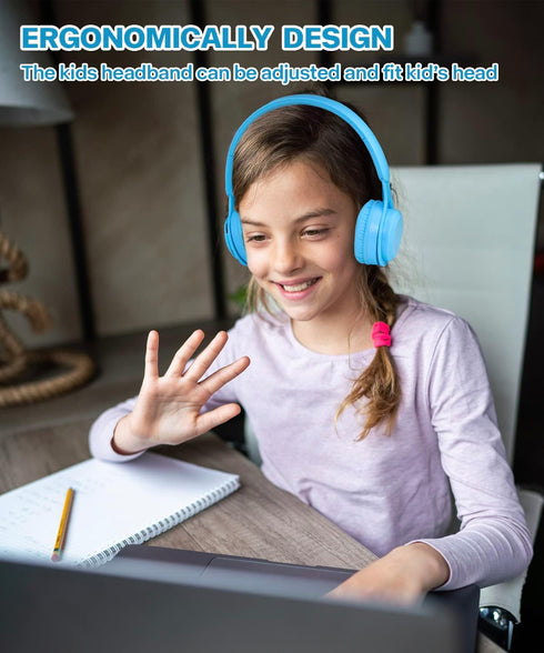 Kids Bluetooth Headphones, On Ear Wireless Headsets with Microphone, Foldable Stereo for iPad Tablet (Blue)