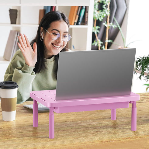 3 (PTT002-P), 1 Pack, WALI Computer Monitor Stand with Storage, Desk Monitor Riser Height Adjustable, Laptop Riser