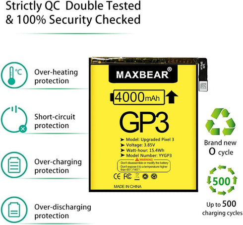 MAXBEAR Google Pixel 3 Battery, 4000mAh Replacement Battery for HTC Google Pixel 3 with Repair Tool Kit