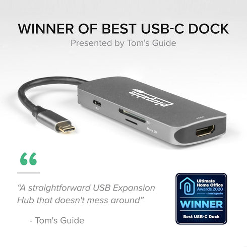Plugable 7-in-1 USB-C Hub - Driverless, Compatible with Mac, Windows, Chromebook, USB4, Thunderbolt 4 (4K HDMI, 3 USB
