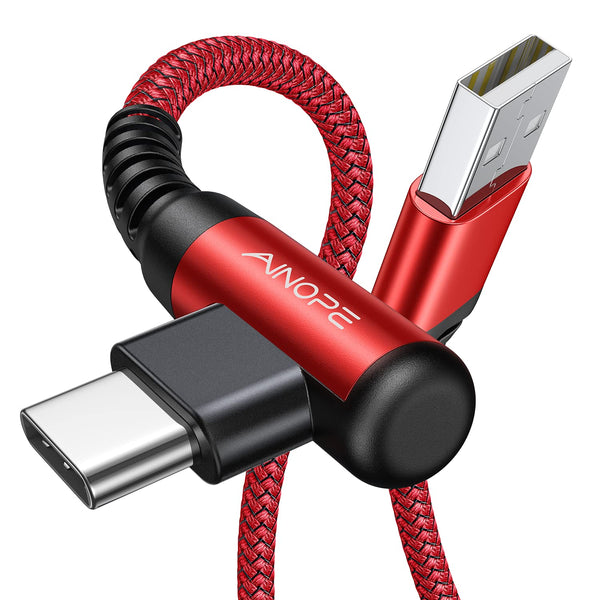 AINOPE USB C Fast Charging Cable, 3.1A Right Angle 10ft/3m USB to USB C Cable, Durable Nylon Braided Type C Cord