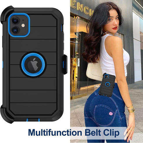 iPhone 11 Case with Belt Clip Holster, 2 x Screen Protector, Military Grade Heavy Duty Shockproof Dust-Proof Cover