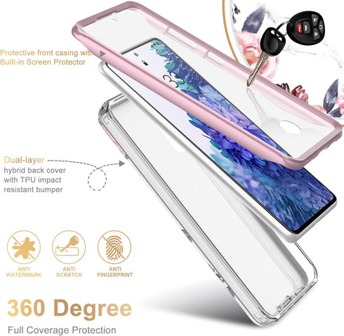 Esdot Case for Samsung Galaxy S20 FE, Built-in Screen Protector, Fashionable Designs for Women, Pink Flowers