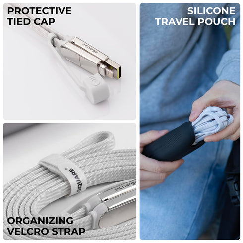 Rolling Square inCharge XL 6-in-1 Multi Charging Cable, 100W Ultra-Fast Charging Power, 6.5 Ft/2m, Glacier White
