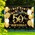 Saliyaa 7x5ft Happy 50th Birthday Backdrop, Black Gold Birthday Sign Poster for Men Women 50th Party