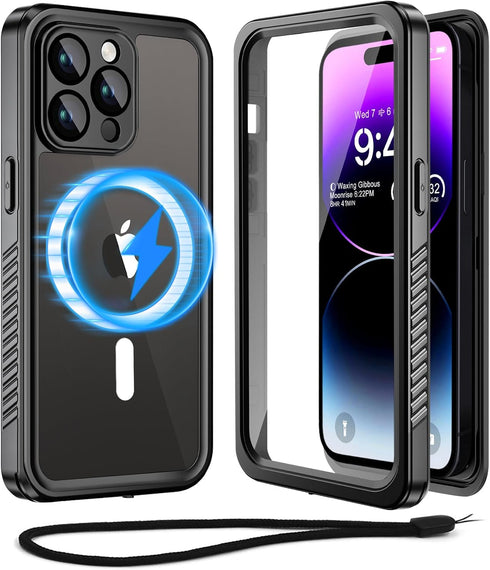 Unitedtime Magnetic Case for iPhone 14 Pro, Waterproof with Built-in Screen Protector, Shockproof Dustproof Heavy Duty