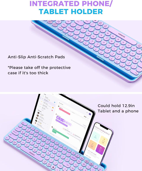 seenda Bluetooth Keyboard and Mouse for iPad, Multi-Device Wireless Keyboard Mouse with Tablet Holder, Blue & Purple