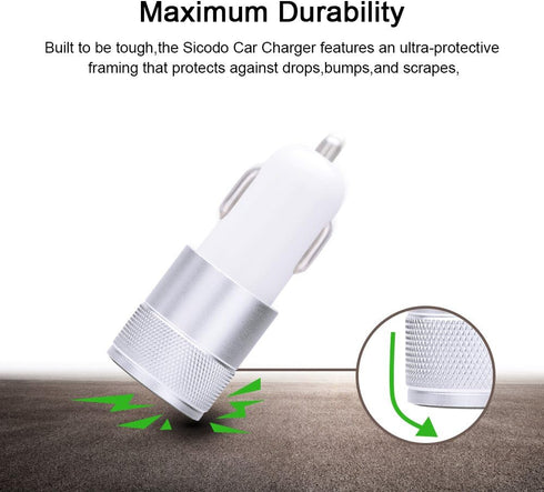 Sicodo 3.4A Car Charger, 2 Pack USB Smart Port Compatible with iPhone 16 15 14 13 12 SE 11 X Pro