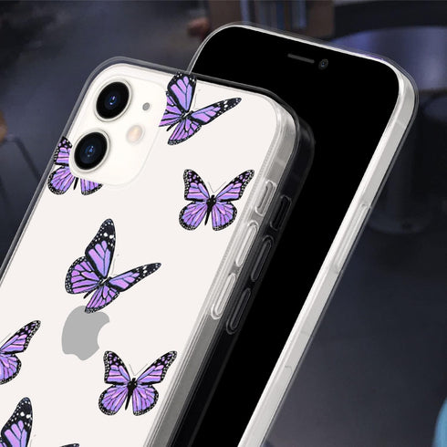 Idocolors Cute Butterfly Case for iPhone 7/iPhone 8 - Clear Soft Bumper TPU Ultra Slim Shockproof Design, Girly Purple