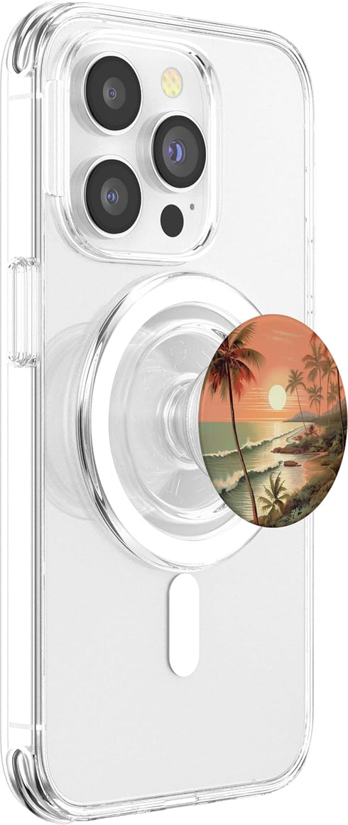 PopSockets MagSafe PopGrip for iPhone Tropical Sunset Palm Tree Beach Waves Ocean