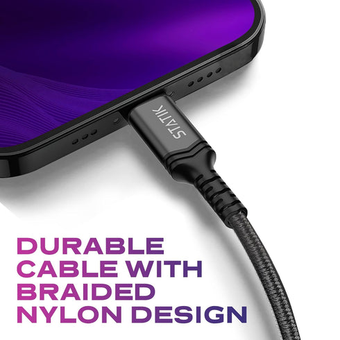 STATIK Durabraid 100W USB C Charger Cable, Type C Fast Charging Cable with Rapid Data Transfer, iPhone 15 Charger Cord,