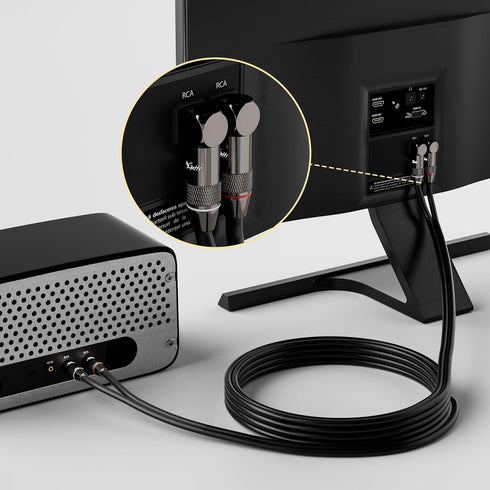 RCA Cable 10 FT, 90 Degree Right Angle 2RCA to 2RCA Stereo Audio Cable, Gold-Plated Plug for Home Theater and Speaker