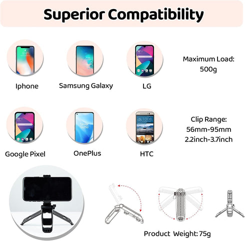 Goocong Phone Tripod Mini Tabletop Small Tripods Desktop Stand Compact Vlog Travel Selfie Stick Handle Grip for iPhone