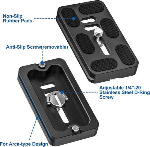 CAVIX PU-70 (1/4-20 Extended Quick Release Plate Lightweight Aluminum Alloy, Arca-Swiss Compatible with Non-Slip Pad