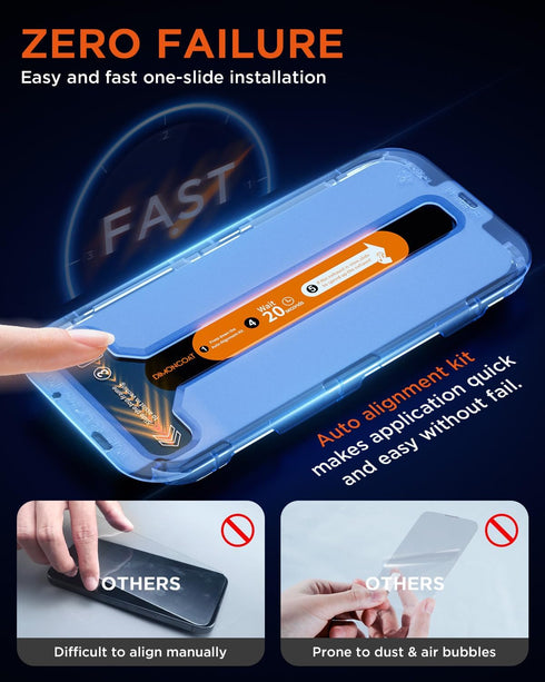 DIMONCOAT 4-PACK iPhone 15 Screen Protector, Auto Alignment Kit, Tempered Glass 10X Military Protection, Case Friendly