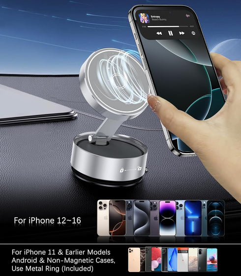 DUEDUE 360Adjustable 16/16E/15/14/13/12/Pro/Pro Vacuum Magnetic Suction Phone Holder, Suction Cup Magnetic Car Phone