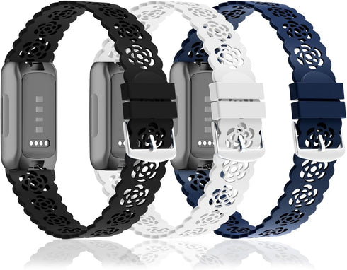 Nigaee 3 Pack Lace Silicone Bands Compatible with Fitbit Inspire 3/Inspire 2/Inspire HR/Inspire,Adjustable Breathable Replacement Straps Soft Slim Silicone Wristbands for Women Men