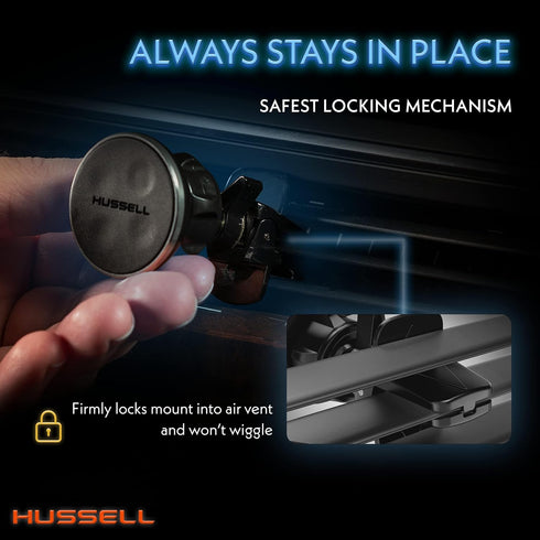 HUSSELL Magnetic Phone Car Mount, 360° Adjustable Air Vent Phone Holder - Compatible with Any Cell Phone