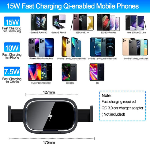 Wireless Car Charger for Samsung Galaxy Z Fold 6/5/4/3, 15W Fast Charging Air Vent Phone Holder for Galaxy Z Fold/Note