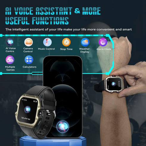 Smart Watches for Men, 1.91" Curved Screen 5ATM Waterproof Military Fitness Tracker for Android iOS