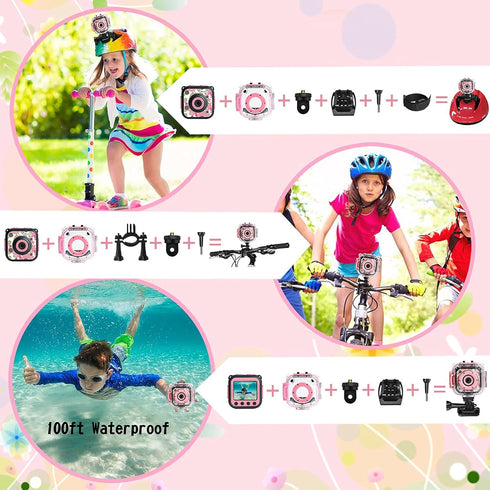 PROGRACE Kids Waterproof Camera Gift Toy, 1080P Digital Video Camera for Kids, Toddler Camcorder for Girls Age 3-14