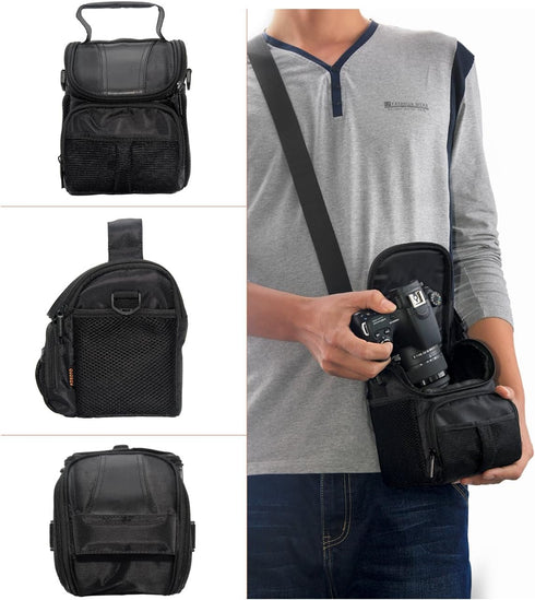 FOSOTO Waterproof (with Rain Cover) Black Camera Case Bag Compatible for Canon EOS M10 M6 M2 Mrak II M50 M100 Rebel T3i T4i T5 SL1, Nikon P600 D3300 D3400 D5100 D5300 D7200,Sony RX10M3,Olympus EM10