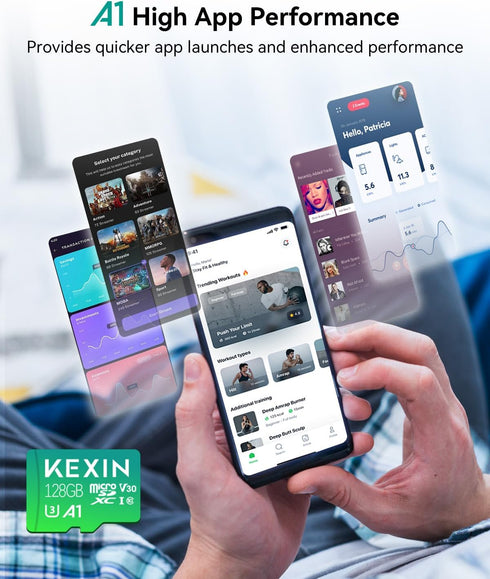 KEXIN 128GB Micro SD Card with Adapter, Up to 90MB/s 4K, V30, A1, C10, Compatible with Action Camera, Drone, Smartphone