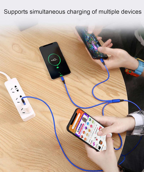 Multi Charging Cable 10FT, Long Nylon Braided 3 in 1 Charger Cable Adapter for Phone/Samsung Galaxy/PS5/Huawei (Blue)
