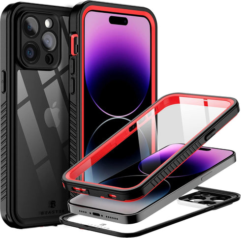 BEASTEK iPhone 14 Pro Max Waterproof Case, FSN Series Underwater Shockproof with Built-in Screen Protector, Red