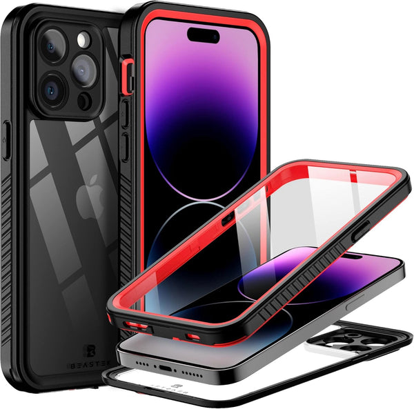 BEASTEK iPhone 14 Pro Max Waterproof Case, FSN Series Underwater Shockproof with Built-in Screen Protector, Red