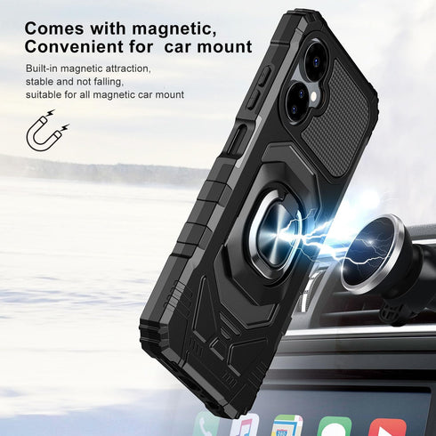 TJS Heavy Duty Protection Case for Boost Mobile Celero 5G 2024, with Tempered Glass Screen Protector and Metal Ring