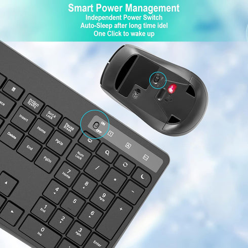 Wireless Keyboard and Mouse Combo, EarlyLit 2.4G Full-Sized Ergonomic Keyboard Mouse for Computer
