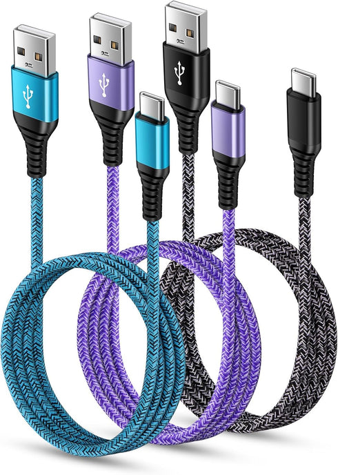 USB C Charger Cable Fast Charging 3 Pack 6ft for iPhone 15 Pro Max/15 Plus/15 Pro/15, 3.1A Braided Car Cord USB A to