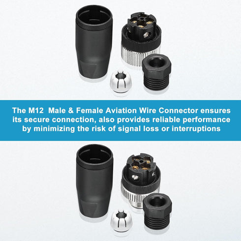 MECCANIXITY 4 Pin M12 Male & Female Aviation Wire Connector, 4 Set Waterproof IP67 Circular Connector