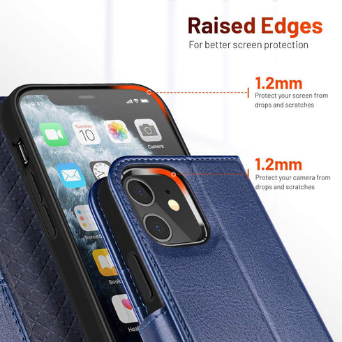 OCASE iPhone 12/12 Pro Wallet Case - PU Leather Flip Case with Card Holders, RFID Blocking, Blue
