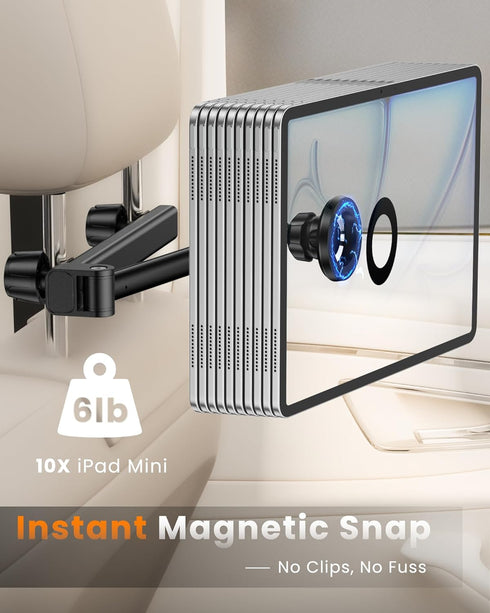 JDHDL 6 lb for Magsafe Car Headrest Tablet Holder, for iPad Holder Car Mount, Strong Magnetic Force Adjustable Aluminum