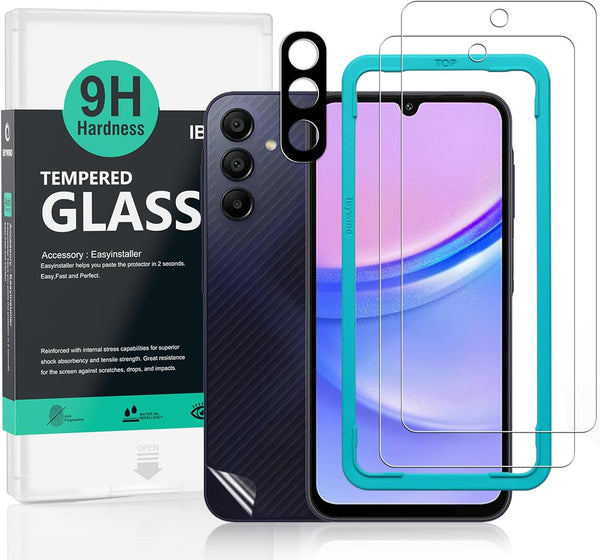 Ibywind 2 Pack Screen Protector for Samsung Galaxy A15 4G/5G 6.6", 9H Tempered Glass, Camera Lens & Back Film Included.