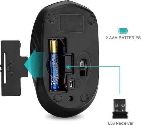 Rii Wireless Mouse, 2.4G Portable Mice for PC, Laptop, Office with Wireless USB Dongle (Black+Pink)
