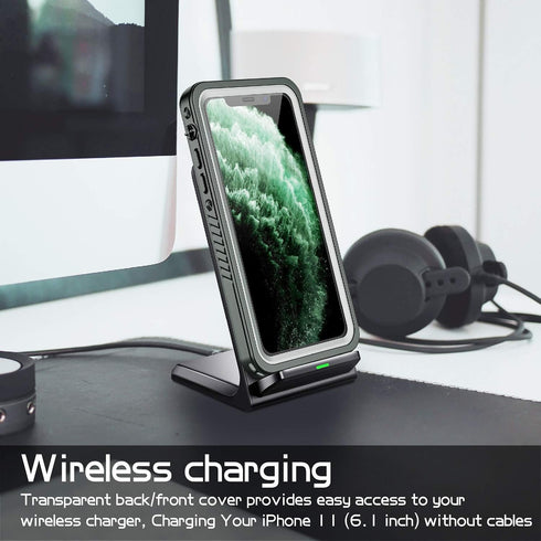 Compatible with iPhone 11 Black/Clear Waterproof Case, Full-Body Rugged Bumper with Built-in Screen Protector