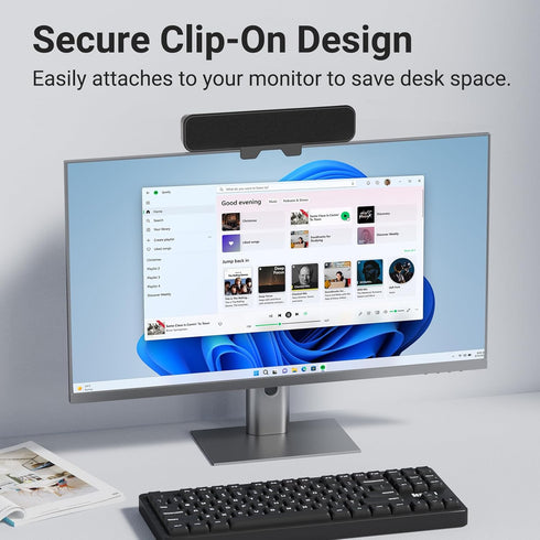 Inwa Computer Speakers for Desktop PC, USB Monitor Speakers with Clip, Wired Computer Sound Bar for Laptop with Loud